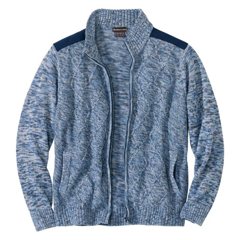 Atlas For Men Mens Knitted Faux Suede  Panels Sweater / Blue
